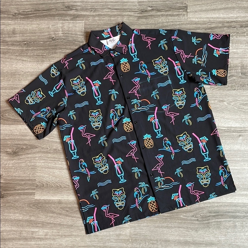 Funny Guy Creation Hawaiian Luau Party Print Short Sleeve Button Down Shirt